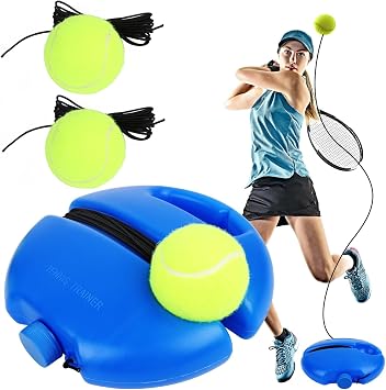 AKONE Tennis Trainer, Tennis Trainer Set, Trainer Baseboard with 3 Wired Tennis Balls, Self-Study Tennis Exercise Training Tool, Tennis Training Equipment for Outdoor Solo Training Adults