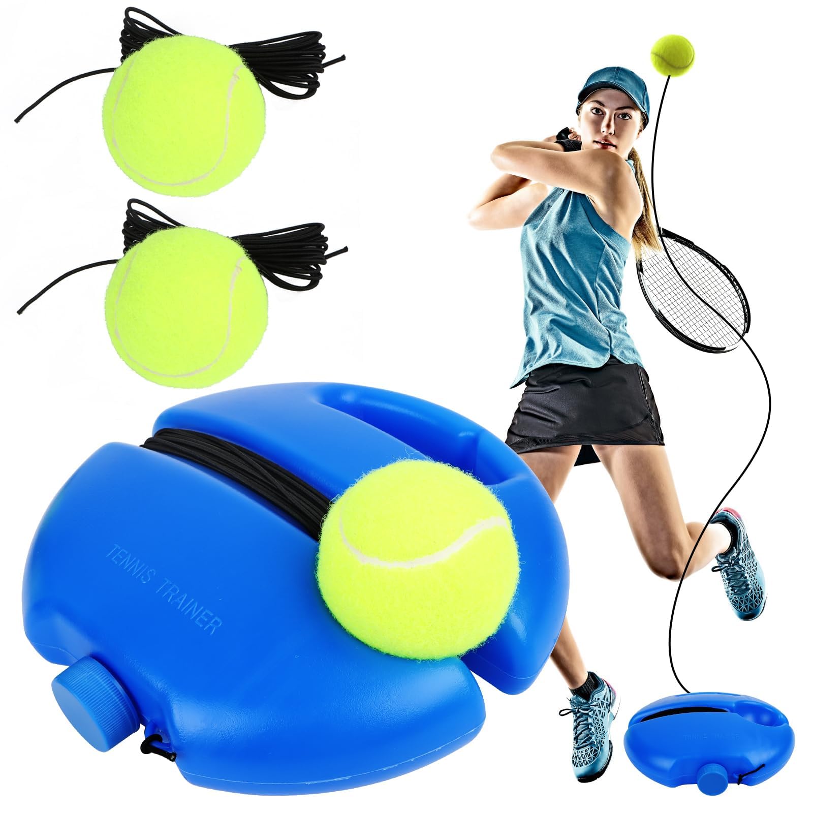AKONE Tennis Trainer, set da tennis per allenatori, baseboard con 3 palline da tennis metalliche, strumento per l'allenamento del tennis, per adulti