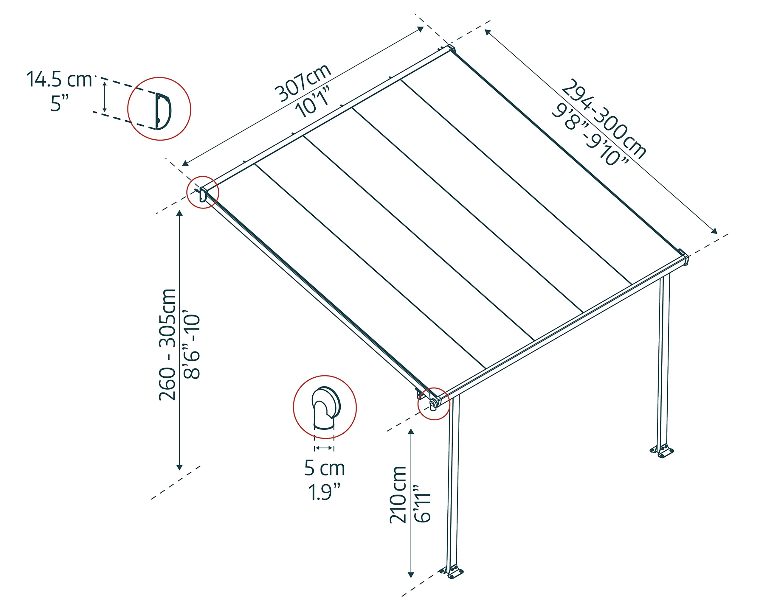 Palram Canopia Pergola Patio Cover Feria 3x3.05 m with Robust Structure