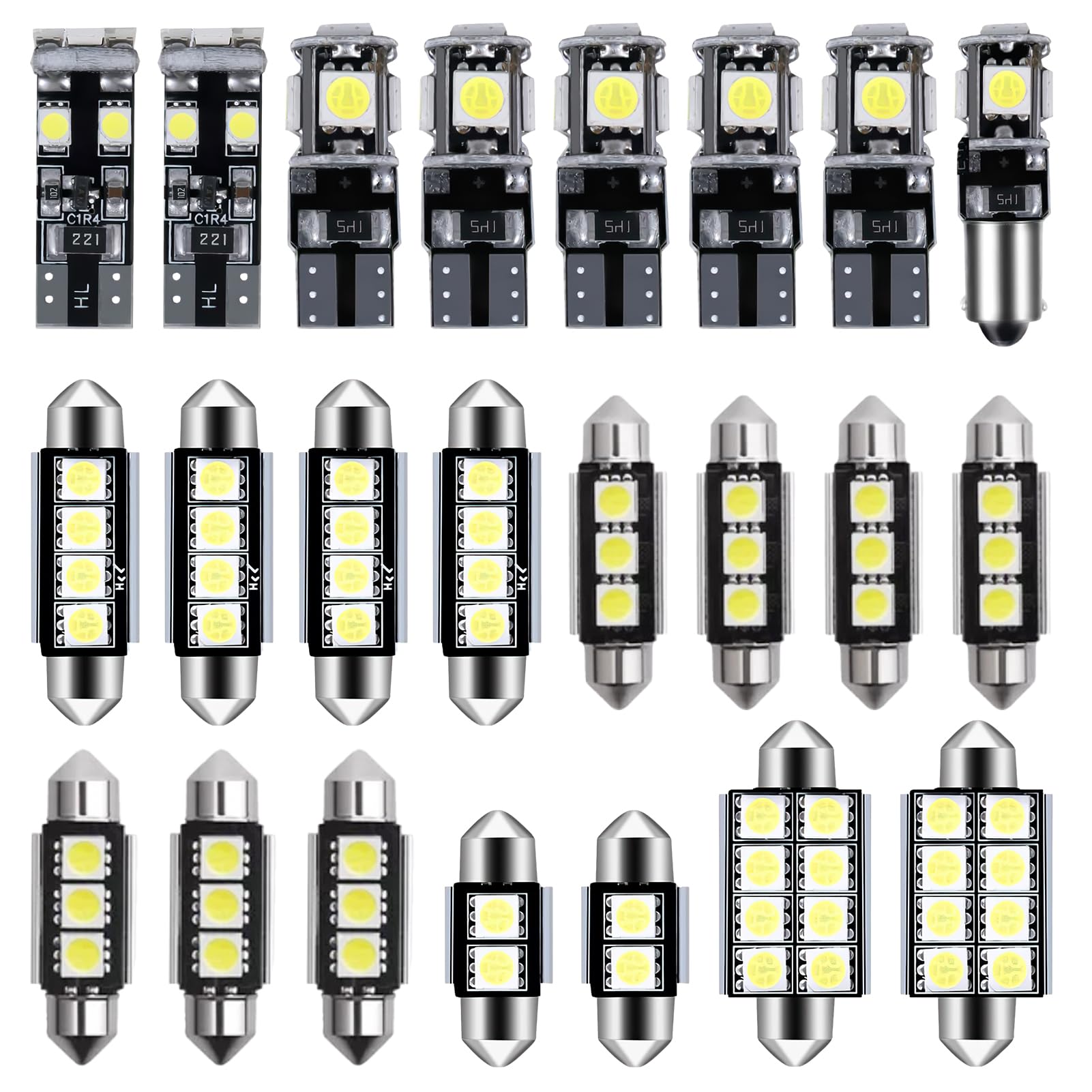 Kit 22 Ampoules LED Intérieur Voiture - SMD Can-bus Sans Erreur, Compatible T10 Festoon, 6000K Blanc