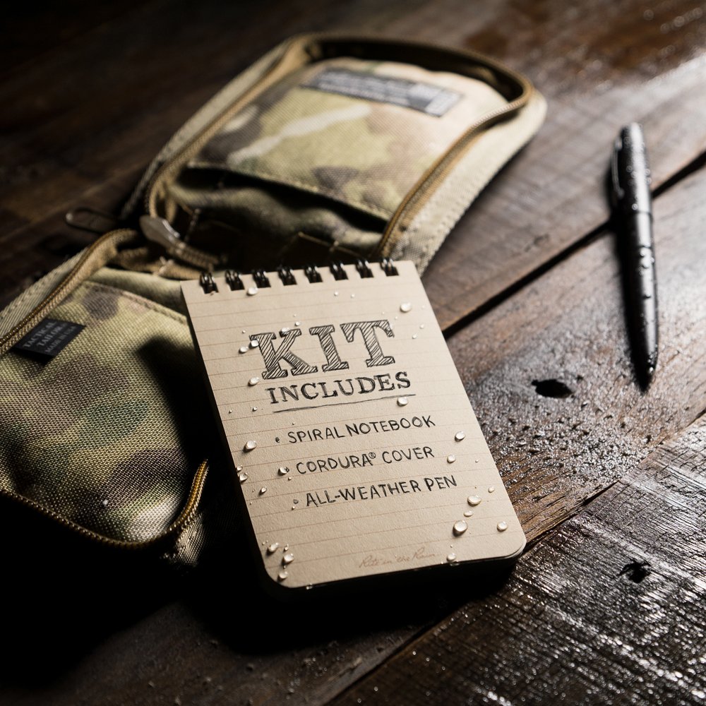 Rite in the Rain Wetterfestes Notizbuch-Set mit Spiralbindung, 7,6 x 12,7 cm, MultiCam Cordura-Gewebe, 7,6 x 12,7 cm, hellbraunes Notizbuch und wetterfester Stift (Nr. 935M-KIT)
