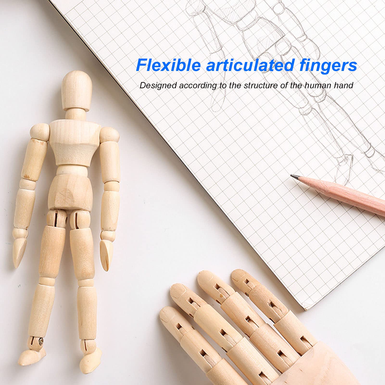 Wooden Hand Model, Flexible Moveable Fingers Manikin Articulated Hand for Home Decorations Sketching Gift Photography Props (18CM Wooden Hand (Child's Right Hand))