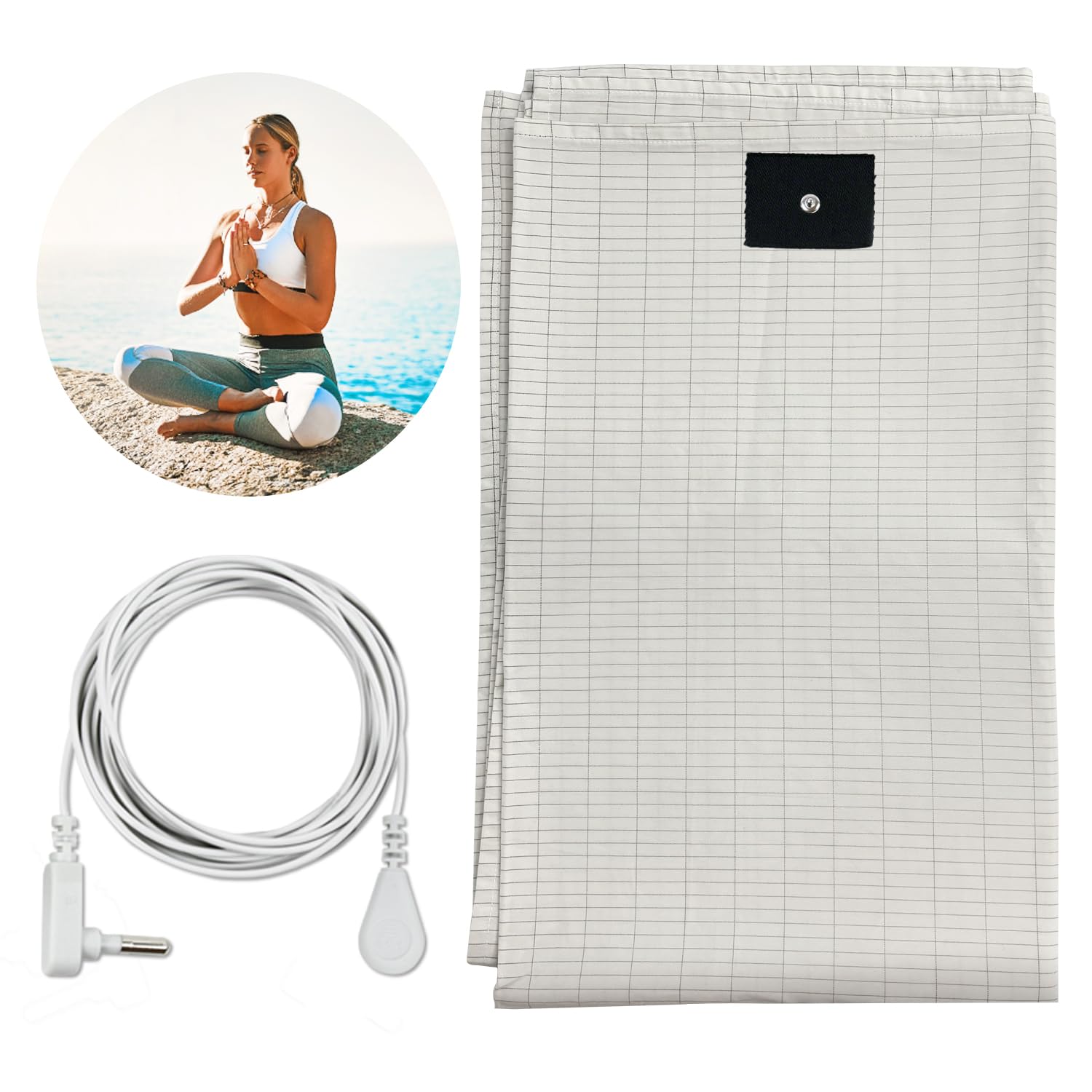 Grounding Sheets for Bed, Grounding Sheets for King, Queen, Twin, Full, Grounded Flat Sheet for Sleeping, Earth Mattress Kit with Cord (76 x 80 inch)