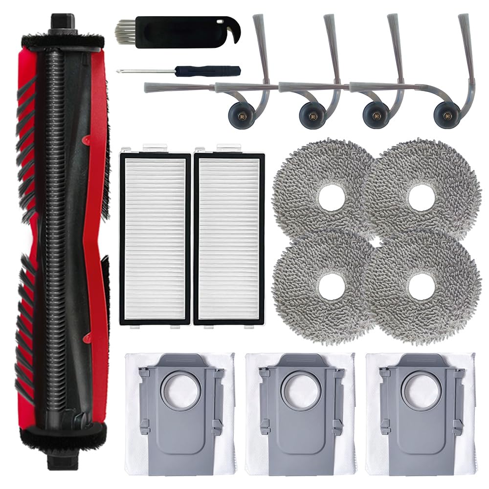 Replacement Accessories Kit Compatible With Roborock Saros Z70 Robot Vacuum Cleaner, Include 1 Main Brush + 4 Side Brushes + 2 HEPA Filters + 4 Mop