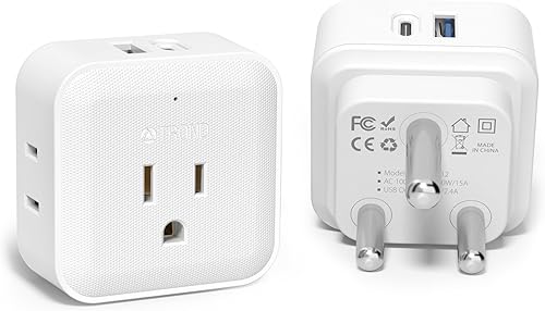 TROND Adaptador de corriente para Sudáfrica, paquete de 2 Adaptador de enchufe de viaje de Estados Unidos a Sudáfrica con 4 tomacorrientes, 2 USB