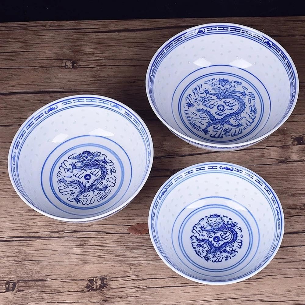 Miski do ryżu – smok zastawa stołowa, niebiesko-biała porcelanowa ceramiczna miska do zupy z makaronem ramen na sałatkę, deser i płatki śniadaniowe