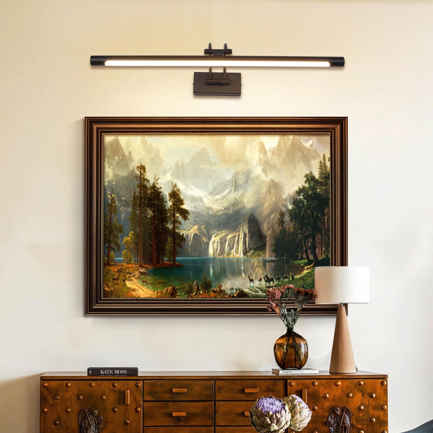 LED Spiegelleuchte Badezimmer 60cm 12W 3 Farbtemperaturen Dimmbar Stufenlos Dimmbar LED Bilderleuchte mit Schwenkbarem Lampenkopf Wandleuchte Arc Arm Spiegel Beleuchtung Lampe