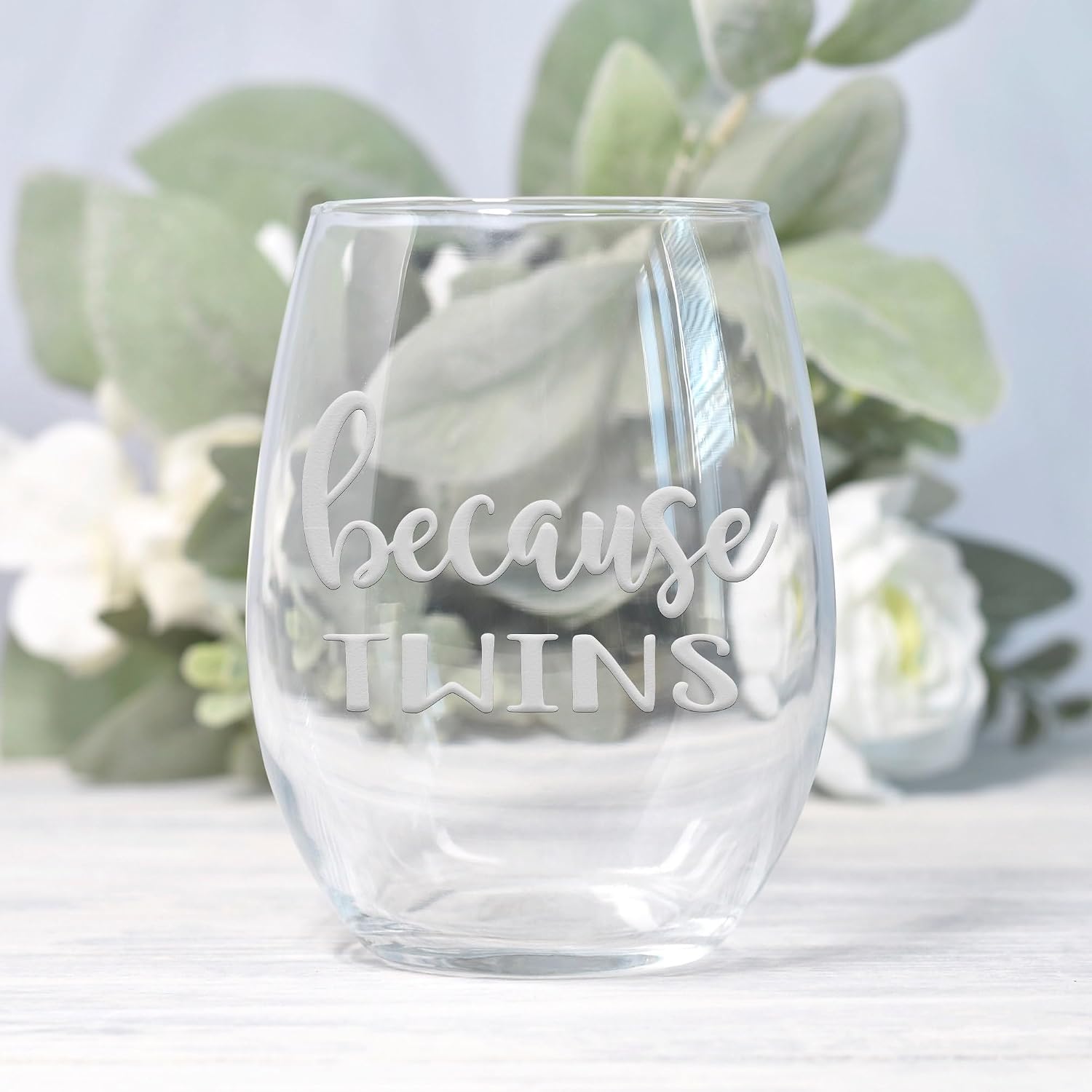 Because Twins Stemless Wine Glass - Funny Twin Mom Gift for Wine Lovers - 3 Glasses