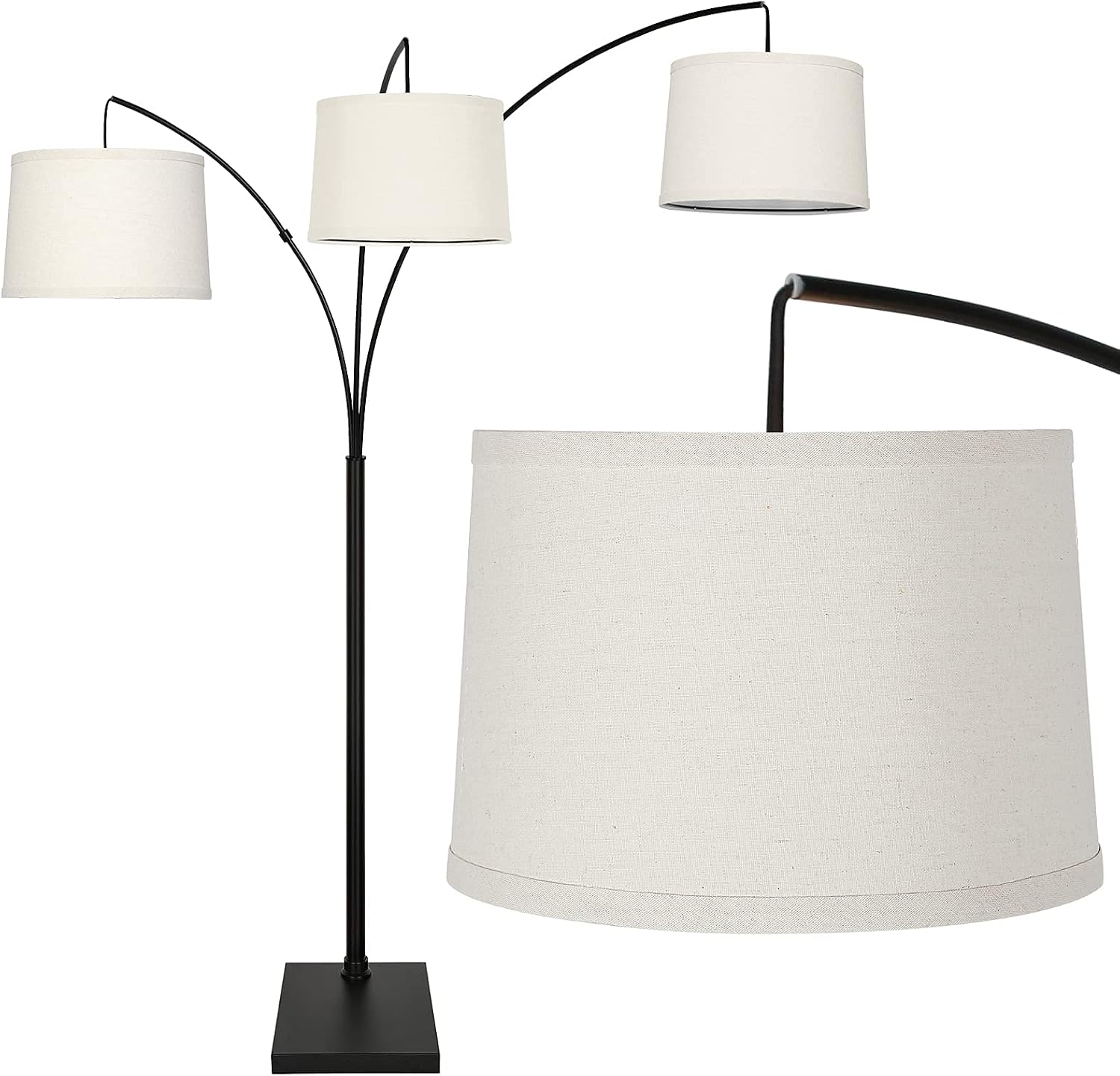 hykolity Matte Black Trinity Arc Floor Lamp with Heavy Base, 3 Lights Hanging Over The Couch from Behind, 3-Head Arching Tree Lamp, for Mid Century, Modern & Contemporary Rooms, Bulbs Sold Separately