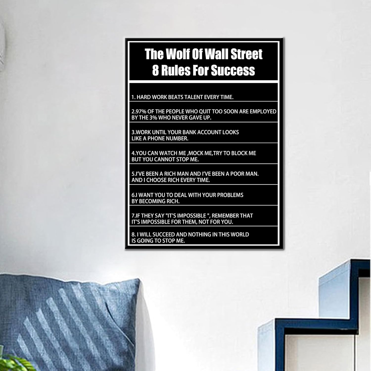 QYHART Inspirational Canvas Wall Art 8 Rules for Success Picture Poster Motivation Quotes Print on Canvas Use for Home Kitchen Living Room Office Decor Artwork Framed Ready to Hang [18''Wx 24''H]