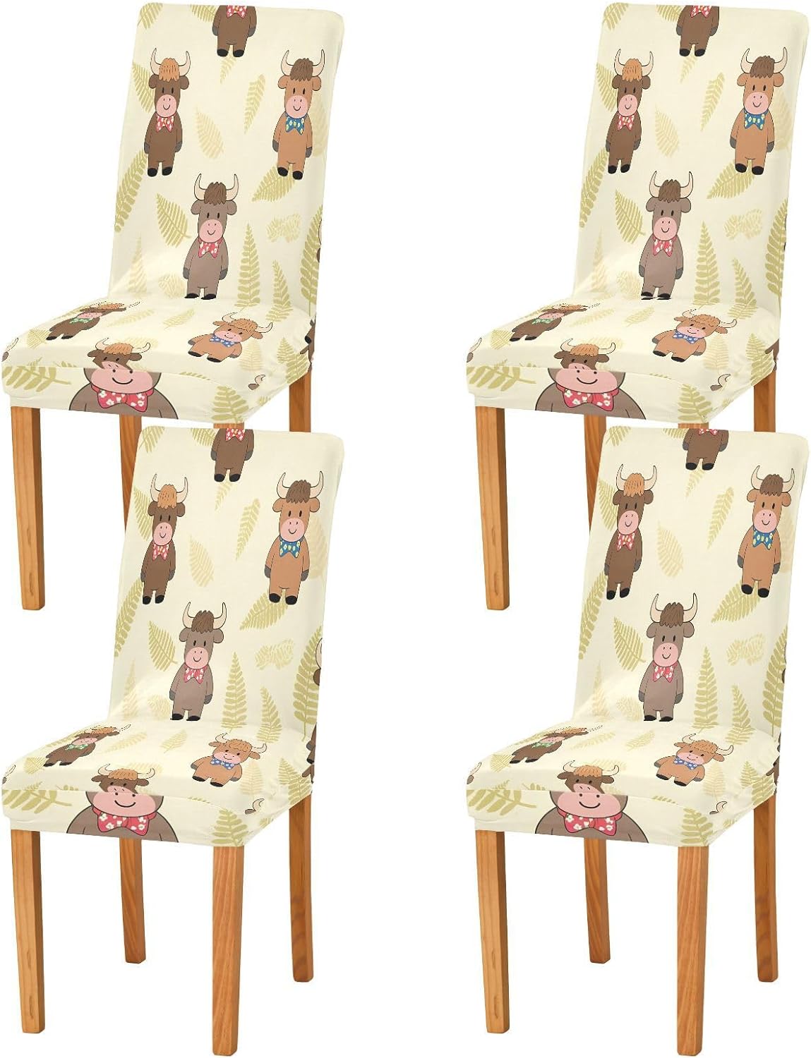ALAZA Chair Covers for Dining Room, Cartoon Highland Cattle Pattern Stretch Chair Cover Sets Chair Protector Removable Washable for Ktichen Restaurant Hotel