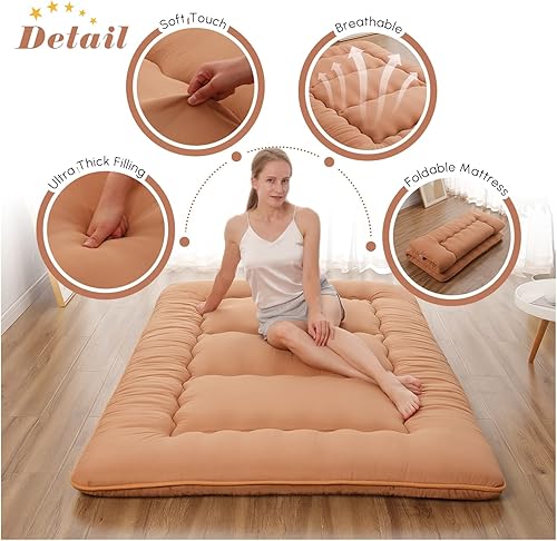 Miniatura 35 de Colchón japonés de suelo, colchón futón con bolsa de almacenamiento portátil, colchón enrollable grueso de tatami adecuado para campamento, Un negro