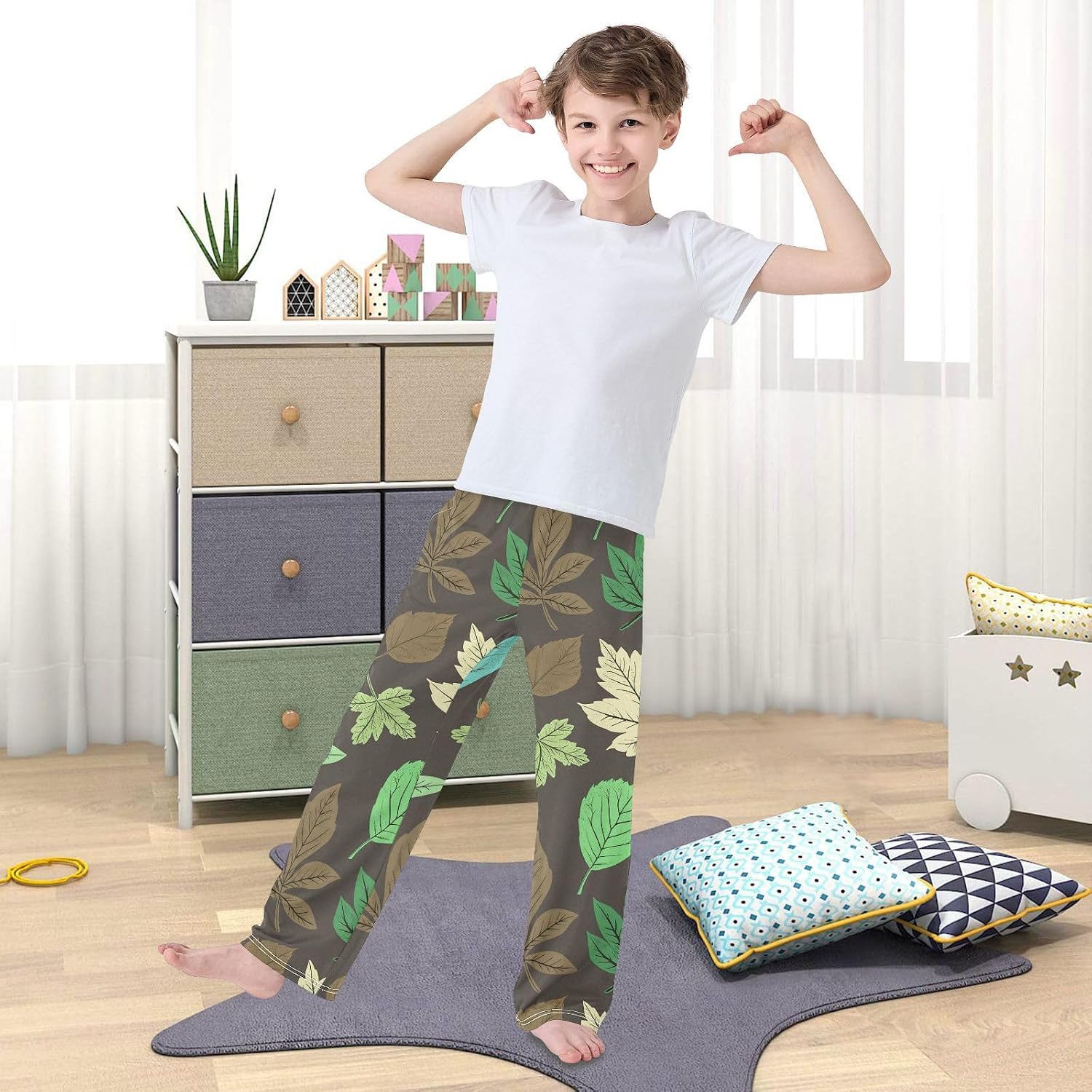 J JOYSAY Various Foliage Plant Darkbrown Pajamas Pants Soft Long Pajama Bottoms Lounge Sleep Pants Size S-XL