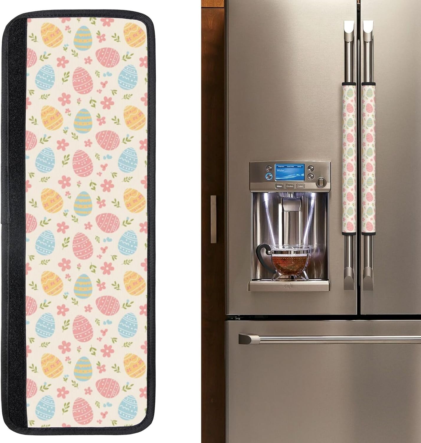 Refrigerator Handle Covers Set of 2 Washable Neoprene Fridge Door Protectors Spring Easter Pink Blue Yellow Eggs Floral Kitchen Appliance Decor Gift