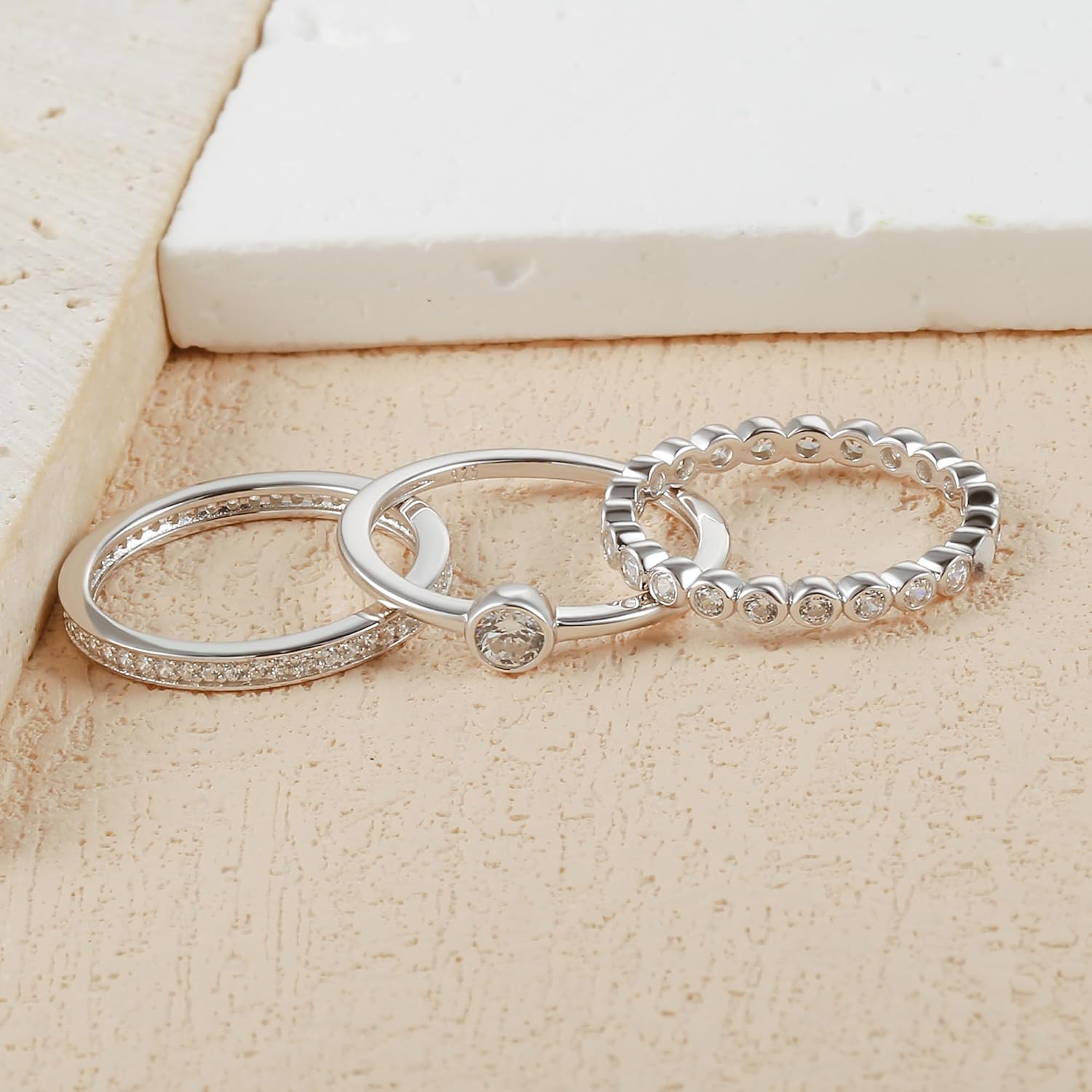 ANGELLIS Solid 925 Sterling Silver Stackable Rings for Women 14K Gold Plated Non Tarnish Cubic Zirconia Eternity Bands Set DaintyTrendy Wedding Band Rings for Jewelry Gifts - Image 7