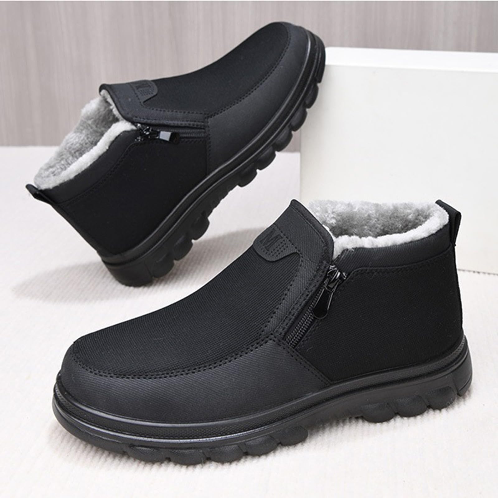 Bottine Neige Bottes De Neige Chaudes Et Froides pour Hommes, Printemps Et Automne, Grande Taille, en Velours, Plus Épais, Fermeture Éclair Latérale, Décontractées, À Fond Courtes