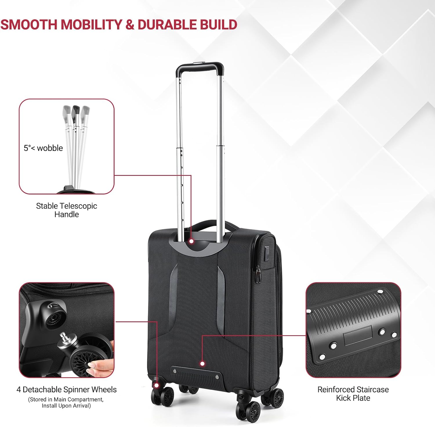 star cloud Carry On Luggage 22x14x9 Airline Approved, 22 Inch Rigid Frame Suitcases with Detachable Spinner Wheels, Softside Carry On Suitcase with USB & Type-C Ports,TSA Lock,Large Travel Luggage