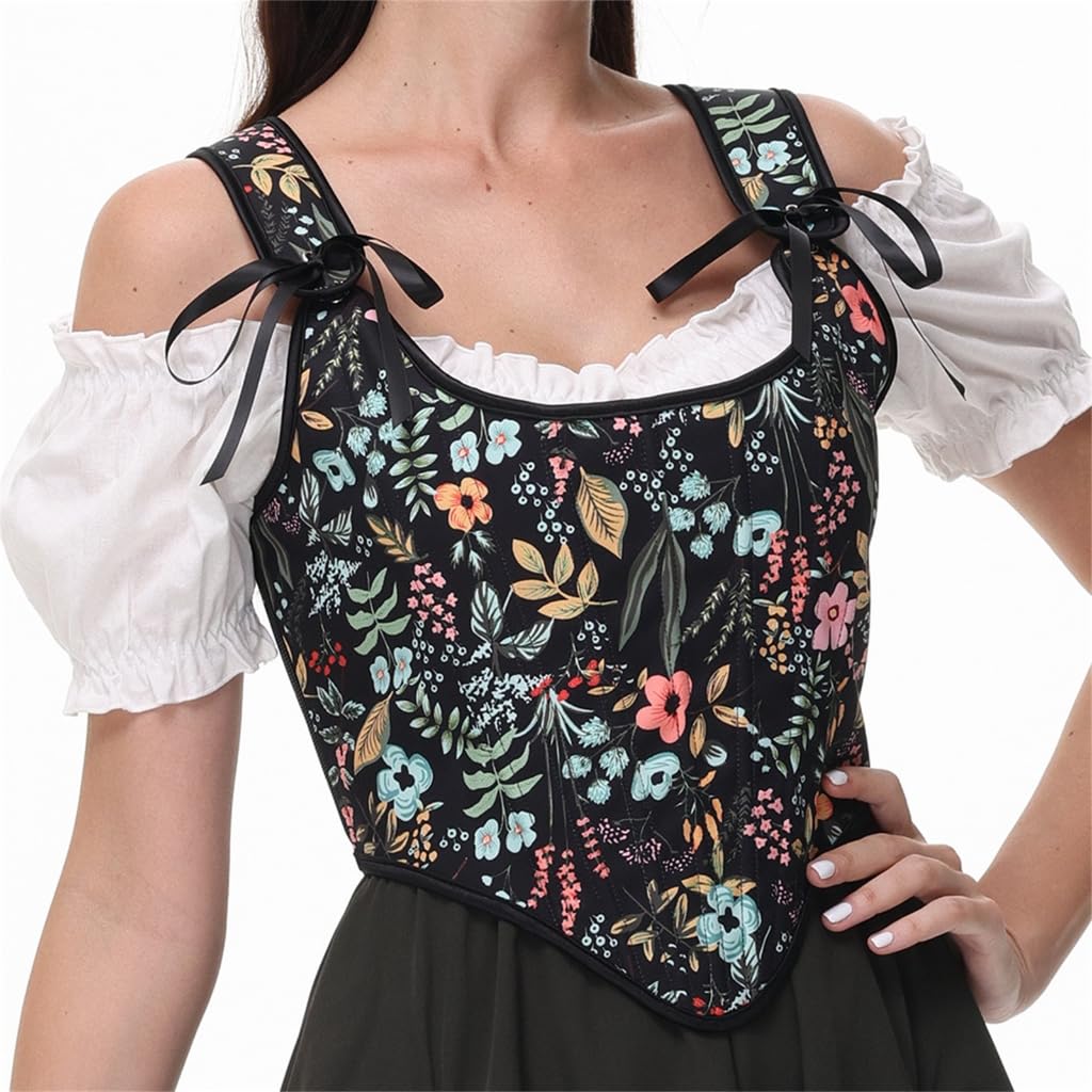 Yigzycn Unisex Black Adjustable Straps Overbust Corset Vintage Victorian Flower Body Shaper Bustier