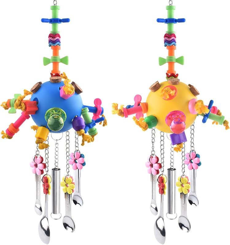Brinquedo Suspenso para Aves com Colheres, Corrente e Peças Coloridas KATUMO PA00628 – Pacote com 2