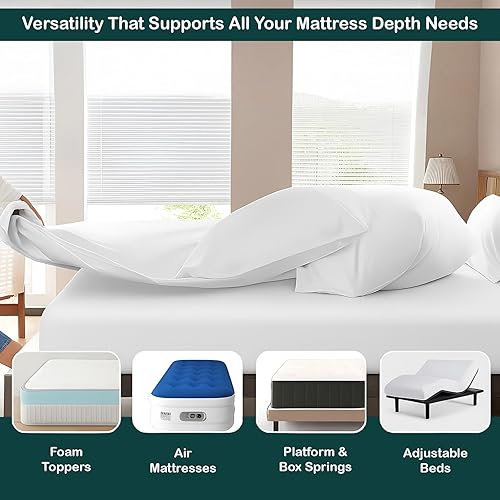 Miniatura 5 de Juego de sábanas de bolsillo extra profundo de 4 piezas, sábanas de bolsillo extra profundo de 400 hilos, 100% algodón egipcio, sábana bajera