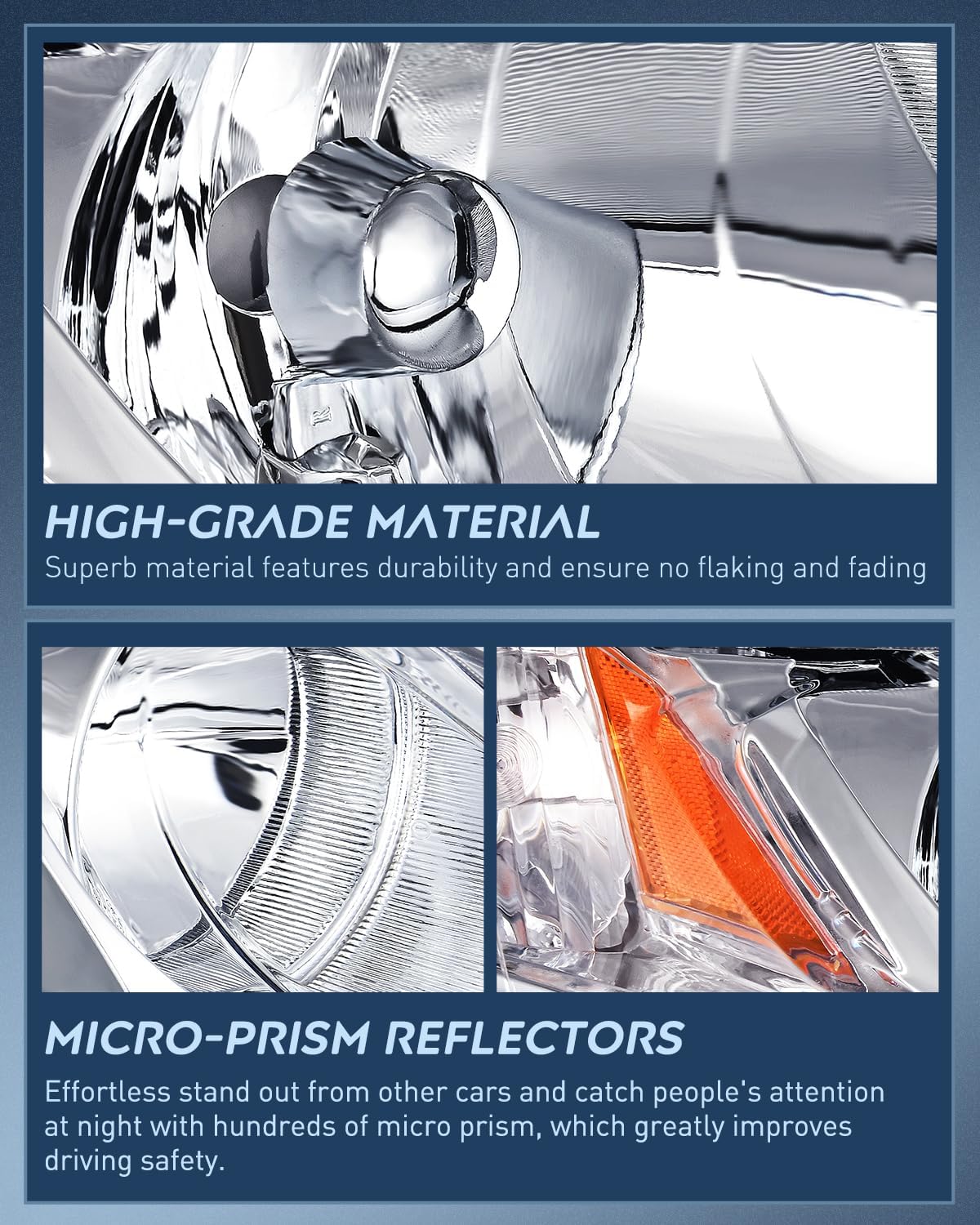 Nilight Headlight Assembly Compatible with 2006 2007 2008 2009 2010 2011 Honda Civic 4 Door Headlamps Replacement Chrome Housing Amber Reflector Clear Lens Driver and Passenger Side