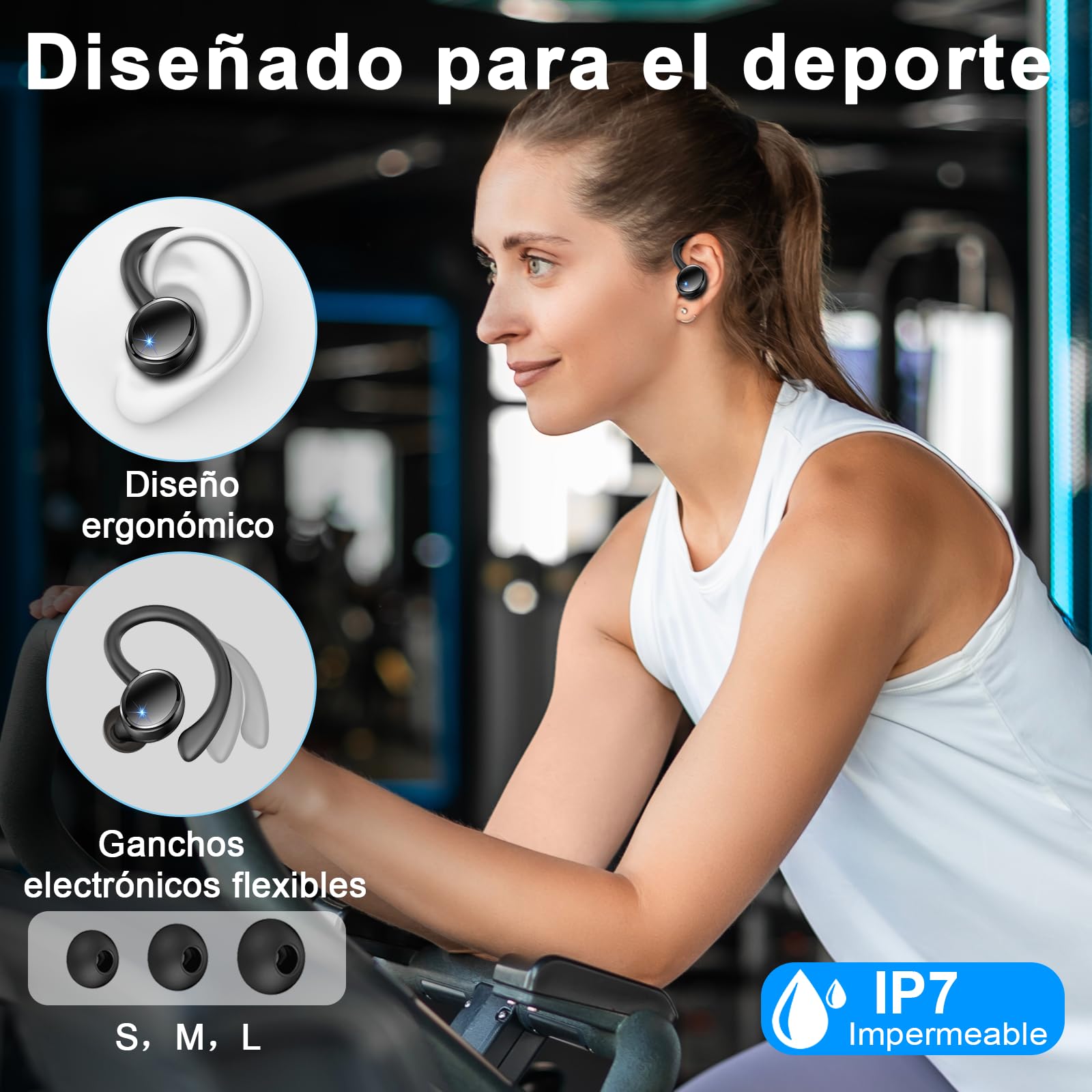 2026 Auriculares Inalambricos Deportivos, Nueva Auriculares Bluetooth 5.4 HiFi Estéreo con 4 HD Mic, 50H Cascos Inalambricos Bluetooth con Cancelacion Ruido ENC, Pantalla LED/IP7 Impermeable Cascos