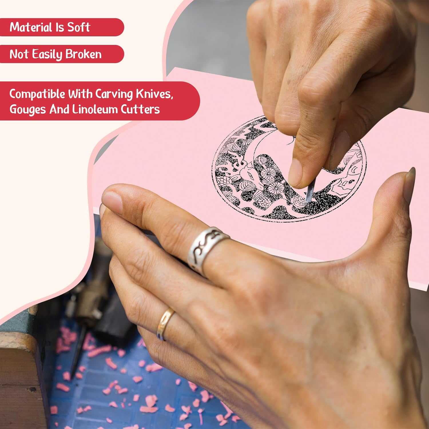 Gilprop 4 Pcs Pink Rubber Block 8 x10 x 0.25 Inch Linoleum Carving Block Stamp Making Kit Soft Rubber Carved Brick for Printmaking Stamp DIY Craft Project Printing