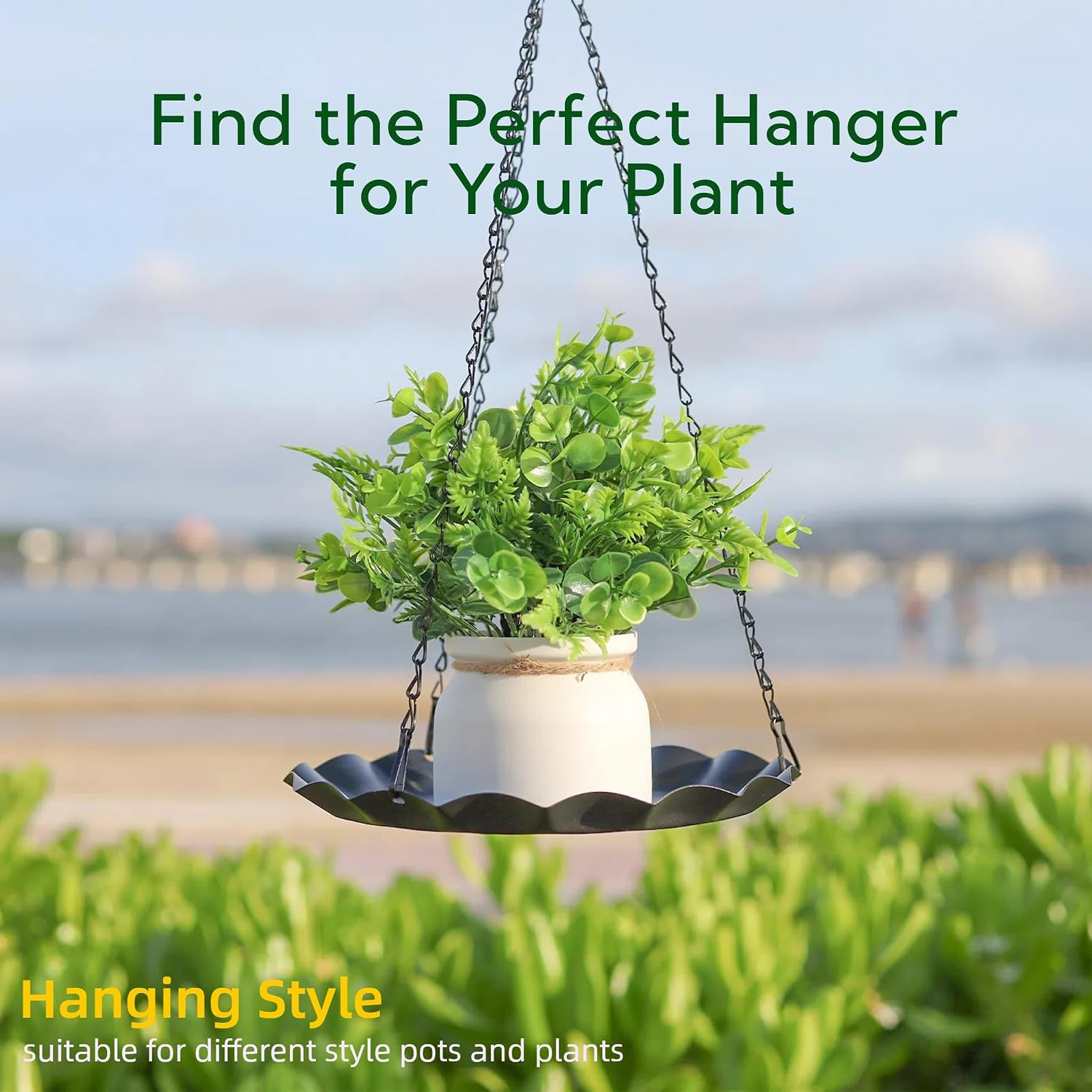 Hanging Planter for Indoor Outdoor, Plant Hanger, Plant Holder, Plant Pot Shelf Basket for Window Wall Ceiling Garden with Chains and Hooks, 2Pcs, Wavy Round