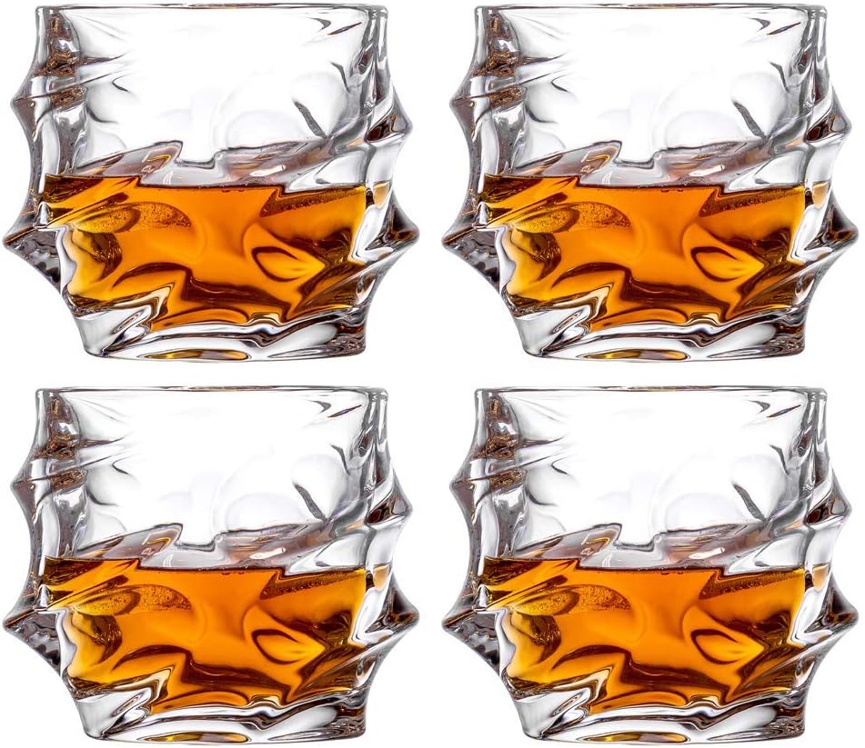Amlong Crystal Lead-Free Double Old Fashioned Crystal Whiskey Glass - Twist Stylish Design – Perfect for Scotch, Bourbon, Cognac and Cocktail Glasses, 11 oz., Set of 4 With Gift Box - Image 3