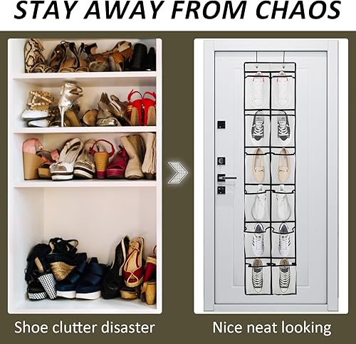 Miniatura 3 de Organizador de zapatos colgante para colgar en la puerta con 12 bolsillos grandes, paquete de 2 unidades