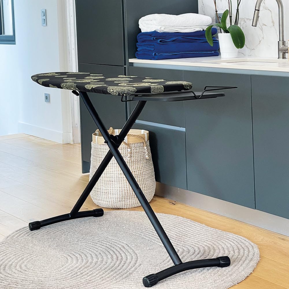 Table à Repasser Pliable Utah en Acier 125x41 cm avec Repose Fer et Support Centrale Vapeur, Housse Coton, Hauteur réglable, Stable et Pratique