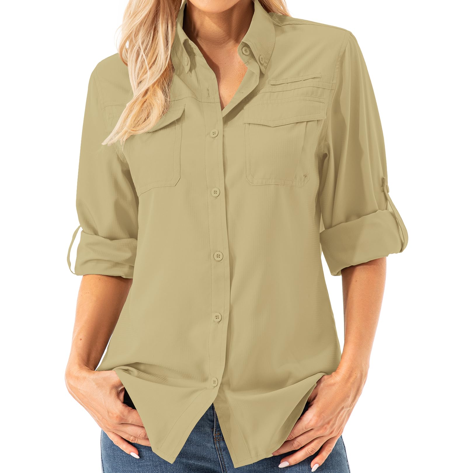 Asfixiado Damen Hemdbluse UV Shirt UPF 50+ Safari Kleidung Wanderbluse Damen Outdoor Cooling Quick Dry Sonnenschutz Langarm Luftiges Hemd