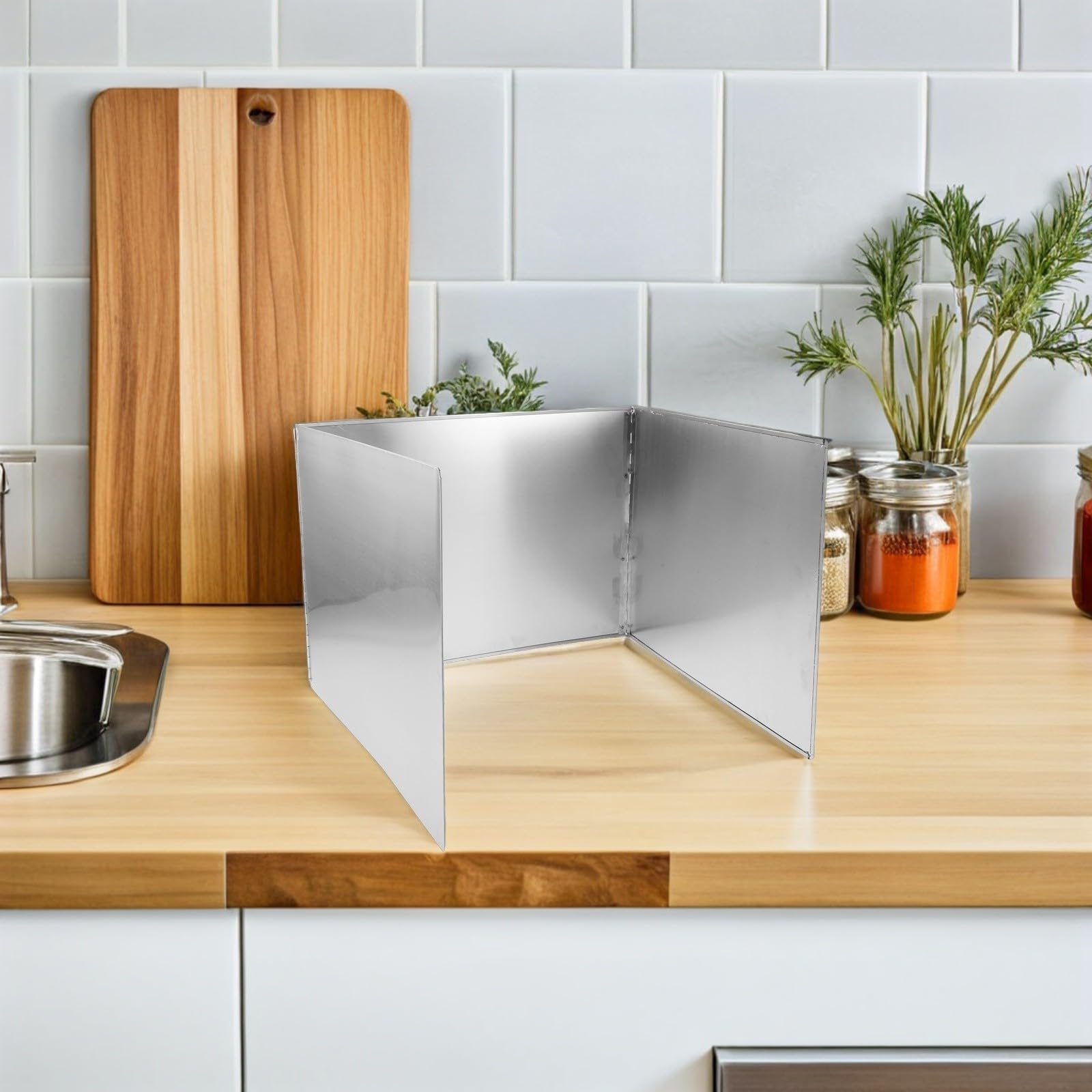 TOYANDONA Protector contra Salpicaduras de Cocina, Placa Protectora de Cocina Plegable de Acero Inoxidable Plata, Resistente al Calor, Fácil Instalación, para Cocinar y Hornear
