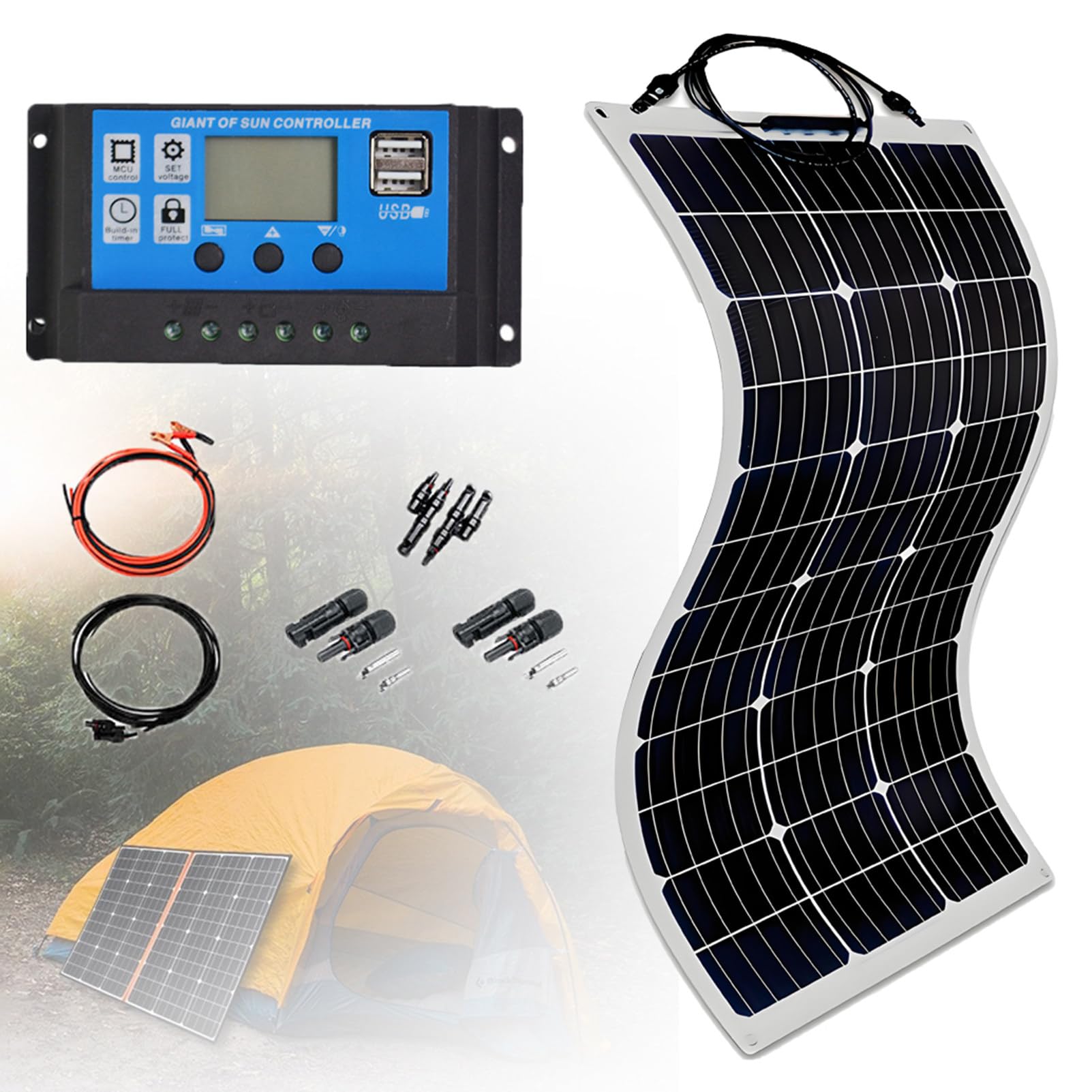 300W 12V Placa Solar Flexible Portátil Módulo Fotovoltaico Monocristalino Controlador Solar 40A para Barcos Remolques Autocaravana Camper Caravana Batería 1 * 300W