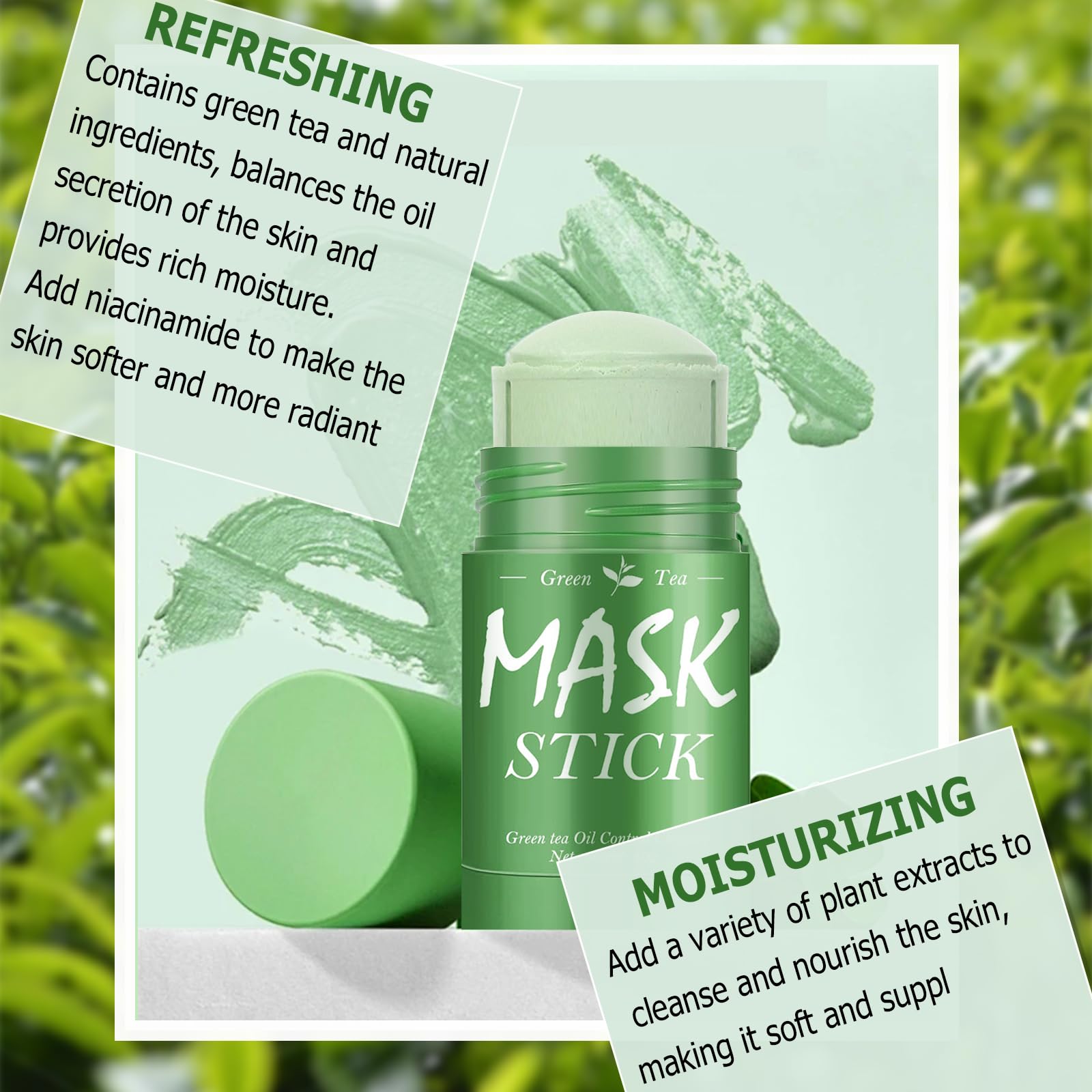 2 opakowania Green Mask Stick,Zielona herbata Oczyszczająca Maska do oczyszczania herbaty, Maska do czyszczenia i głębokiego oczyszczania, głębokie czyszczenie i kontrola oleju, dostosuj równowagę