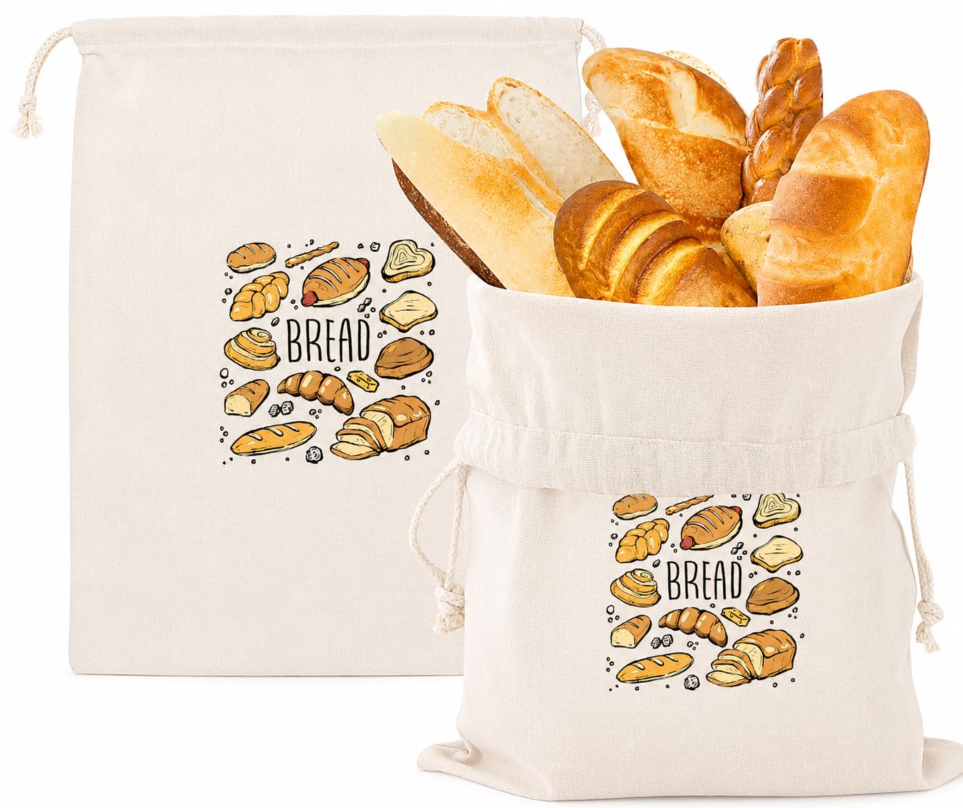 Tharvolex 2 PCS Bread Bags for Homemade Bread, Linen Breads Bags with Drawstring - 40x30cm Reusable Sourdough Bread Bag