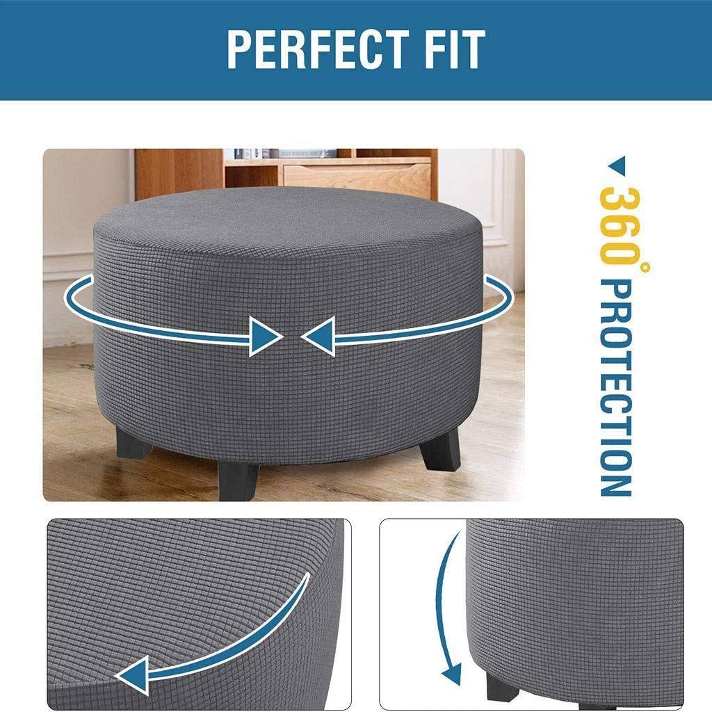 Copri Pouf 2 Pezzi In Tessuto Elasticizzato | Fodera Rotonda Per Poggiapiedi Con Contenitore, Grigio Verde