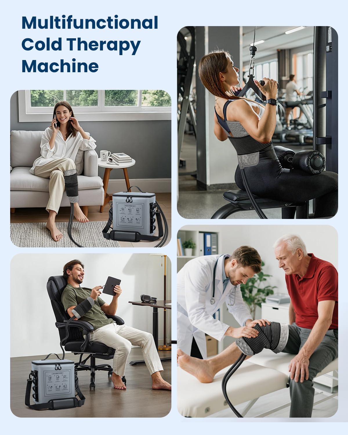 Máquina de terapia de frío con temporizador, máquina de hielo portátil para rodilla después de la cirugía, sistema de recuperación de reemplazo de rodilla con almohadilla de compresión para