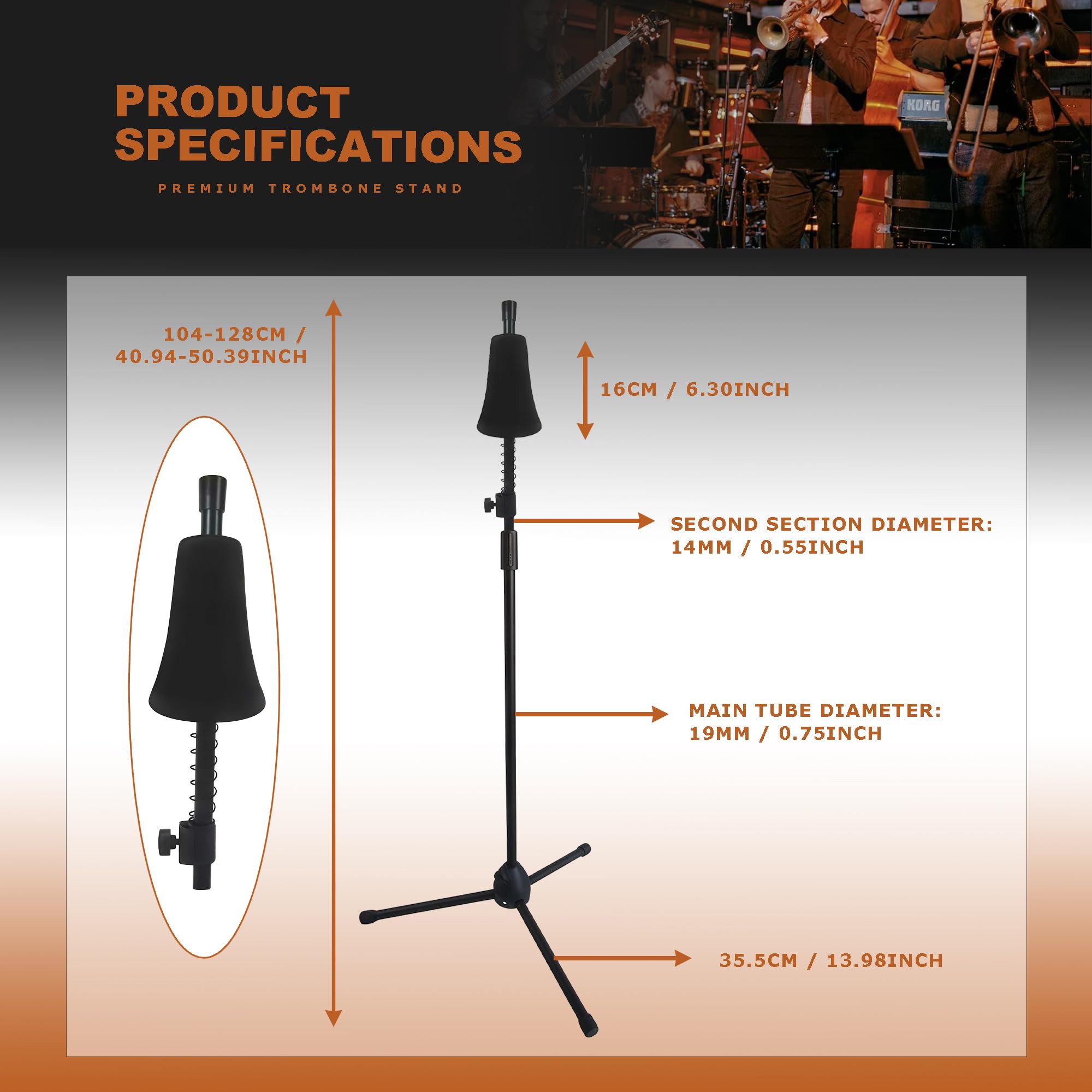 STRONGBERRY Trumpet Stand, Trombone Stand Accessories Retractable Height Adjustment, Triangular Stable Construction for Standard-sized Trombone Clarinet Banjo