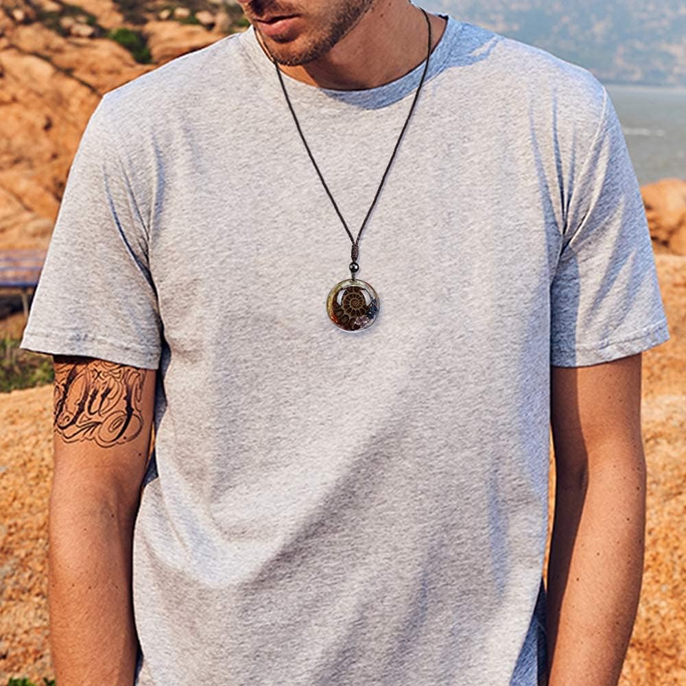 7 Chakra Crystal Necklace Natural Quartz Resin Ammonite Fossil Energy Stone Spiral Pendant with Adjustable Rope Shield Spiritual Healing Jewelry Gift for Women Men - Image 6