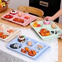 Vista 11 de Pinkunn 12 Pcs 14'' Large Divided Plates Unbreakable Wheat Straw Lunch Trays 6 Compartments Cafeteria Trays Microwave Dishwasher Safe Food Separator