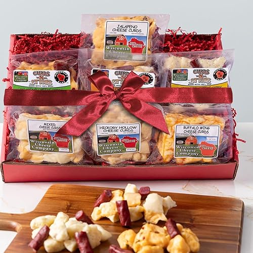 Wisconsin Cheese Company - Caja de regalo de palitos de carne y cuajada de queso de Wisconsin - 100% cuajadas de queso fresco y famoso de Wisconsin