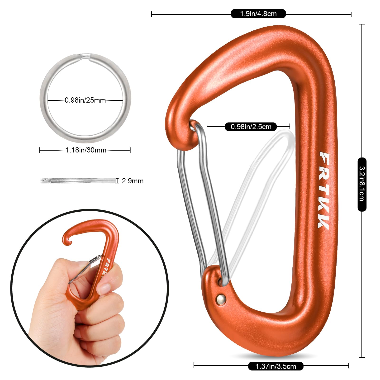 2PCS Carabiner Clips, 12kN (2697 lbs) Heavy Duty Caribeener Clip, 3
