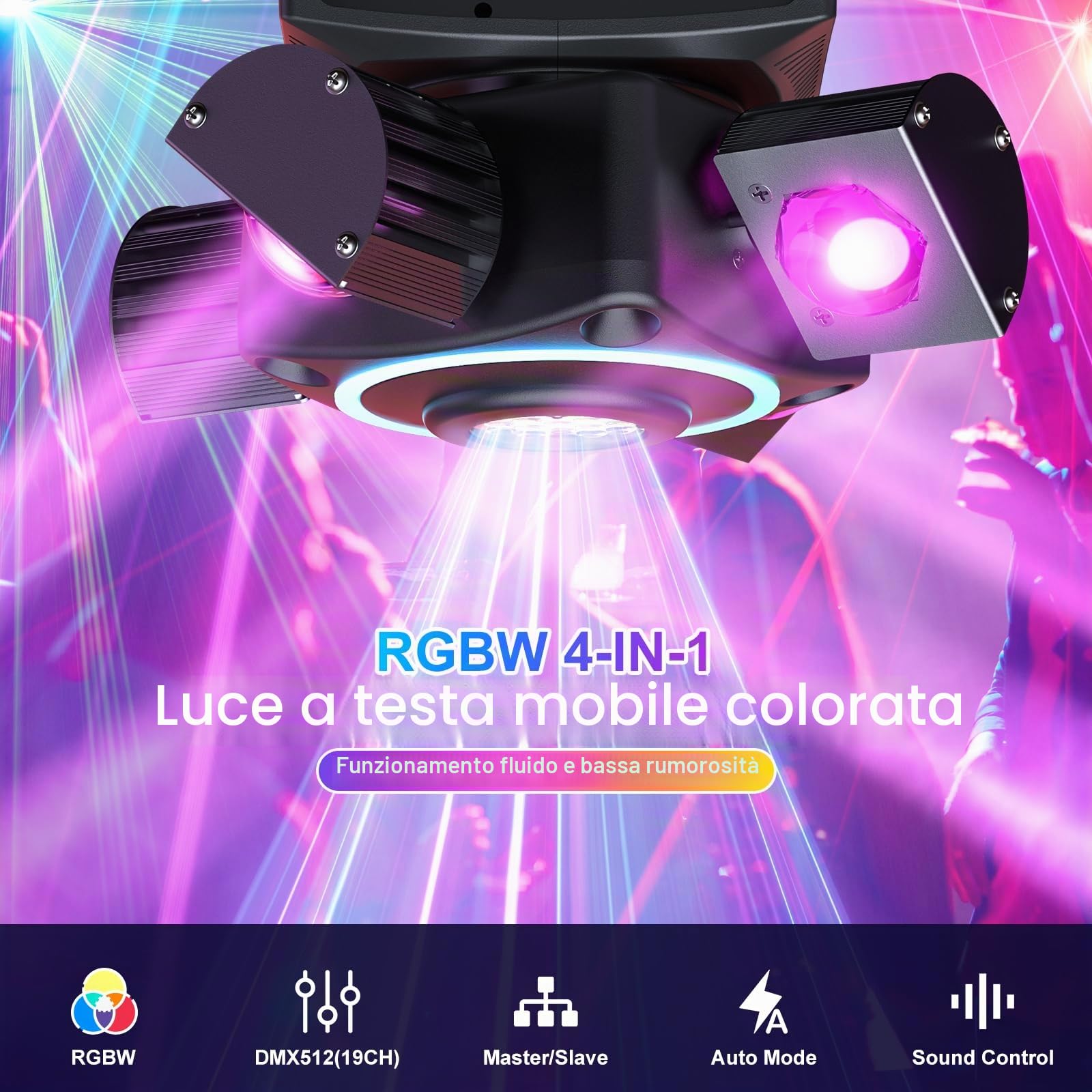 Teste Mobili LED 100W RGBW Luci Discoteca 19CH Luci Palco Fari per DJ Feste Bar Club Illuminazione