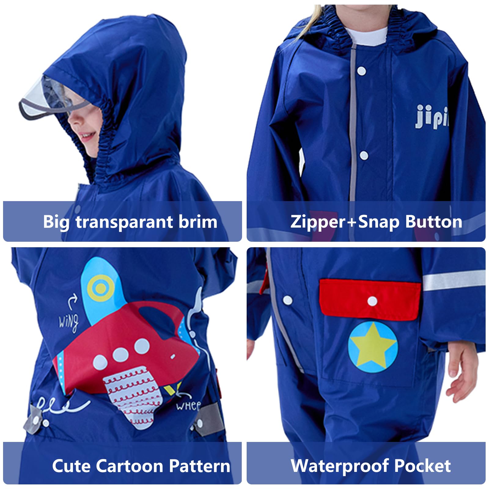 Traje de Lluvia Niños Niñas Chubasquero de Una Pieza Niños Mono Impermeable Lindo Dibujo Poncho de Lluvia Ligero Traje de Barro Unisex Ropa de Lluvia 1-10 Años