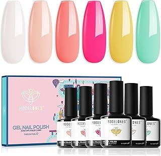 Modelones Gel Nail Polish Set- Summer 6 Colors Gel Polish Kit Hot Pink White Nail Polish Gel Yellow Mint Green Gel Nail So...