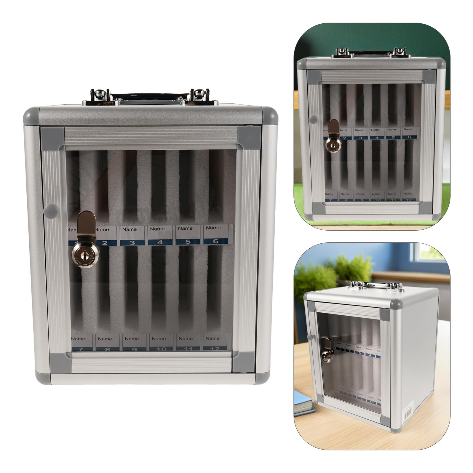 Alipis Coffret de Rangement Verrouillable pour Téléphones Portables 12 Cases en Alliage D’Aluminium Transparent avec Poignée Casier Sécurisé pour Salle de Classe et Bureau Boîte à