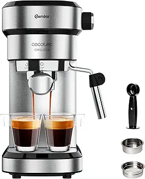 Cafetera Express para Espressos y Cappuccinos Cafelizzia 790 Steel Essential. 1350W, Brazo Portafiltros con Doble Salida y 2 filtros, 20 Bares de Presión, Depósito Extraíble de 1,2L, Acero