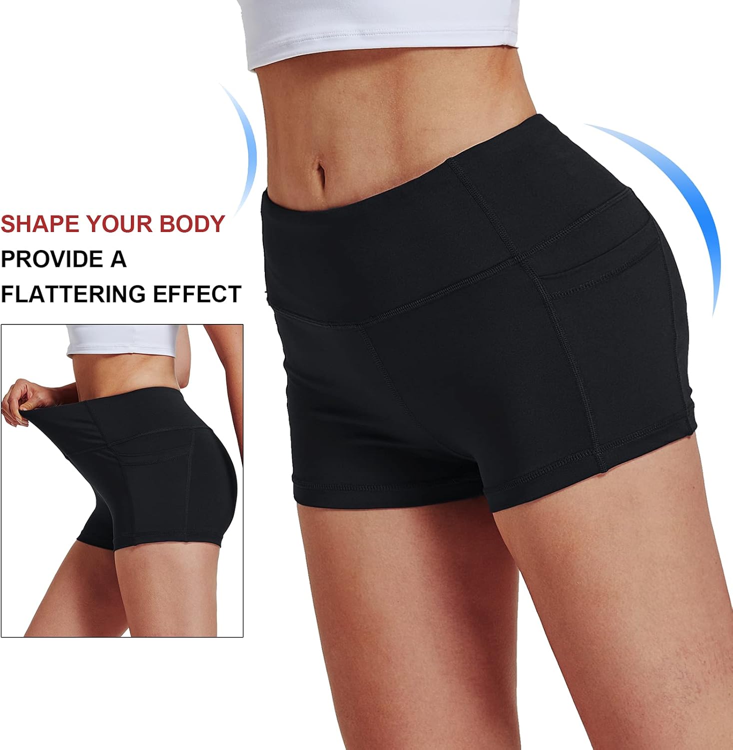 Women's 8" /5" /2" High Waist Biker Shorts with Pockets Yoga Workout Running Bike Athletic Compression Shorts