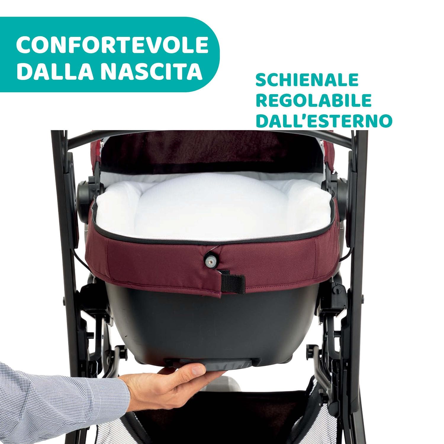 Navicella Activ3, Ampia e Imbottita Navicella Per Passeggino Activ3, Con Sistema di Aerazione, Schienale Reclinabile, Per i Primi Giorni di Vita Del Bambino
